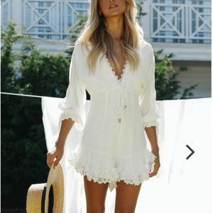 Mura Boutique White Lace Trim Romper
